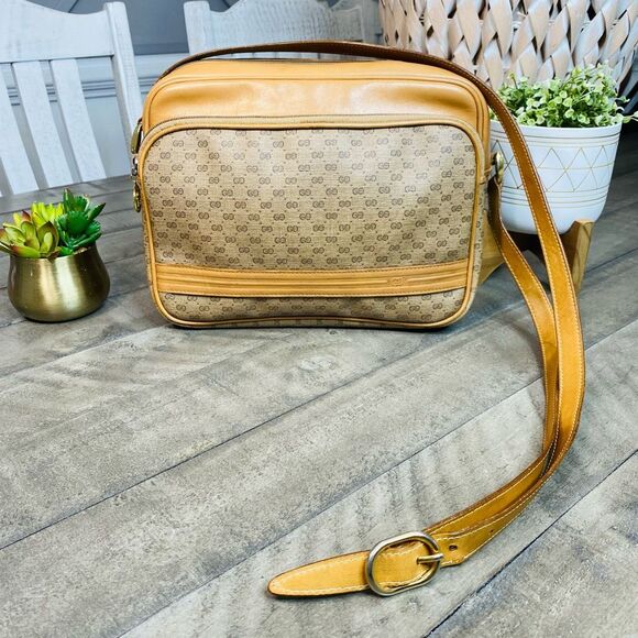 Gucci GG Vintage Gucci Brown PVC & Leather Crossbody Shoulder Bag Purse - Picture 2 of 13